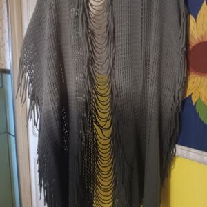 Fringed Gray and Blue Ombre Ruana/Shawl. OS